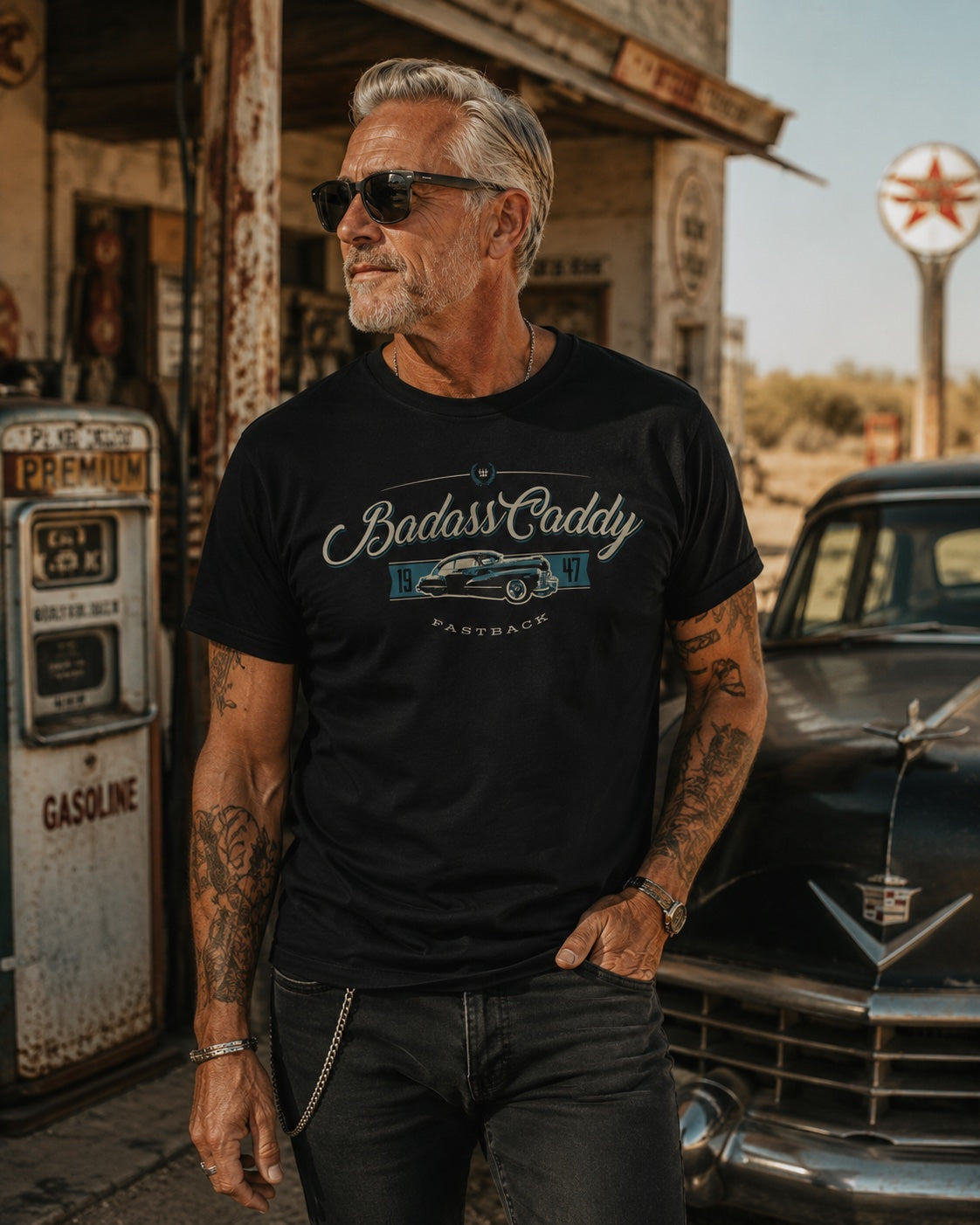 Badass Caddy ’47 Fastback Men’s Tee – Black