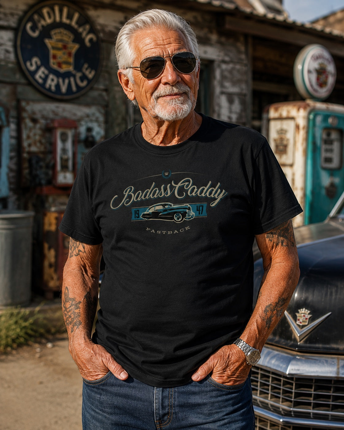 Badass Caddy ’47 Fastback Men’s Tee – Black