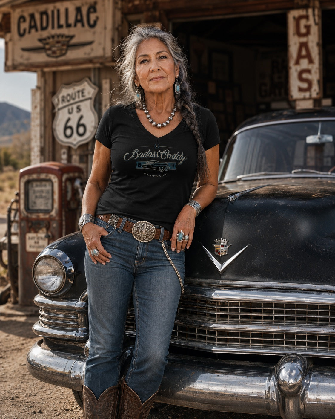 Badass Caddy ’47 Fastback Women’s Tee – Black