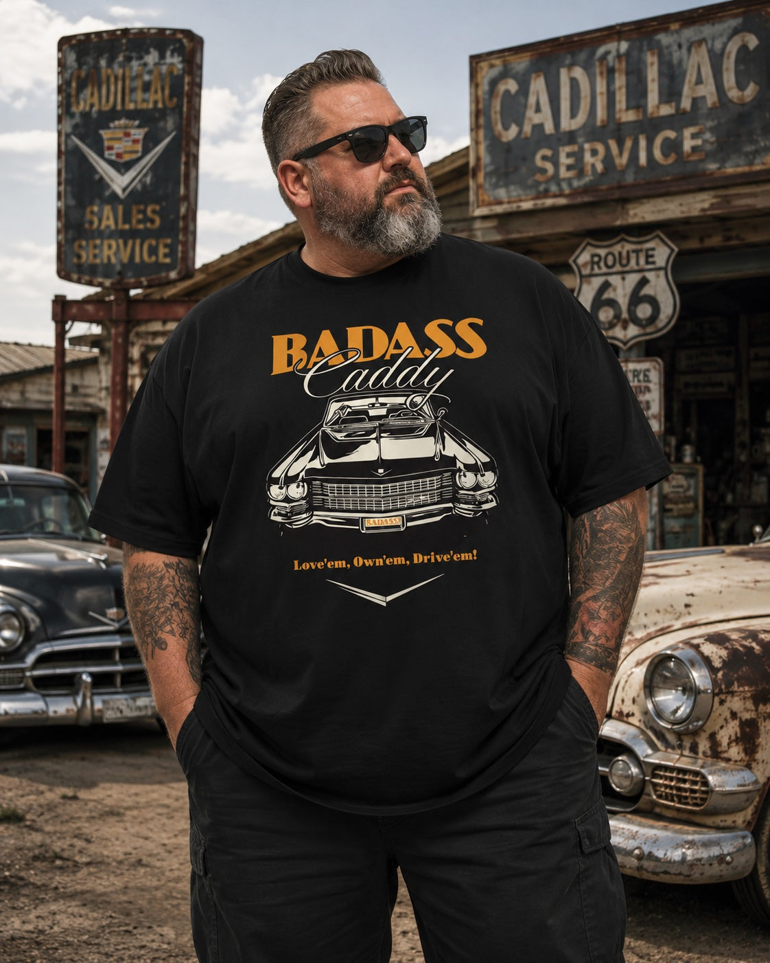Badass Caddy ’63 Coupe Cruiser Men’s Tee – Black