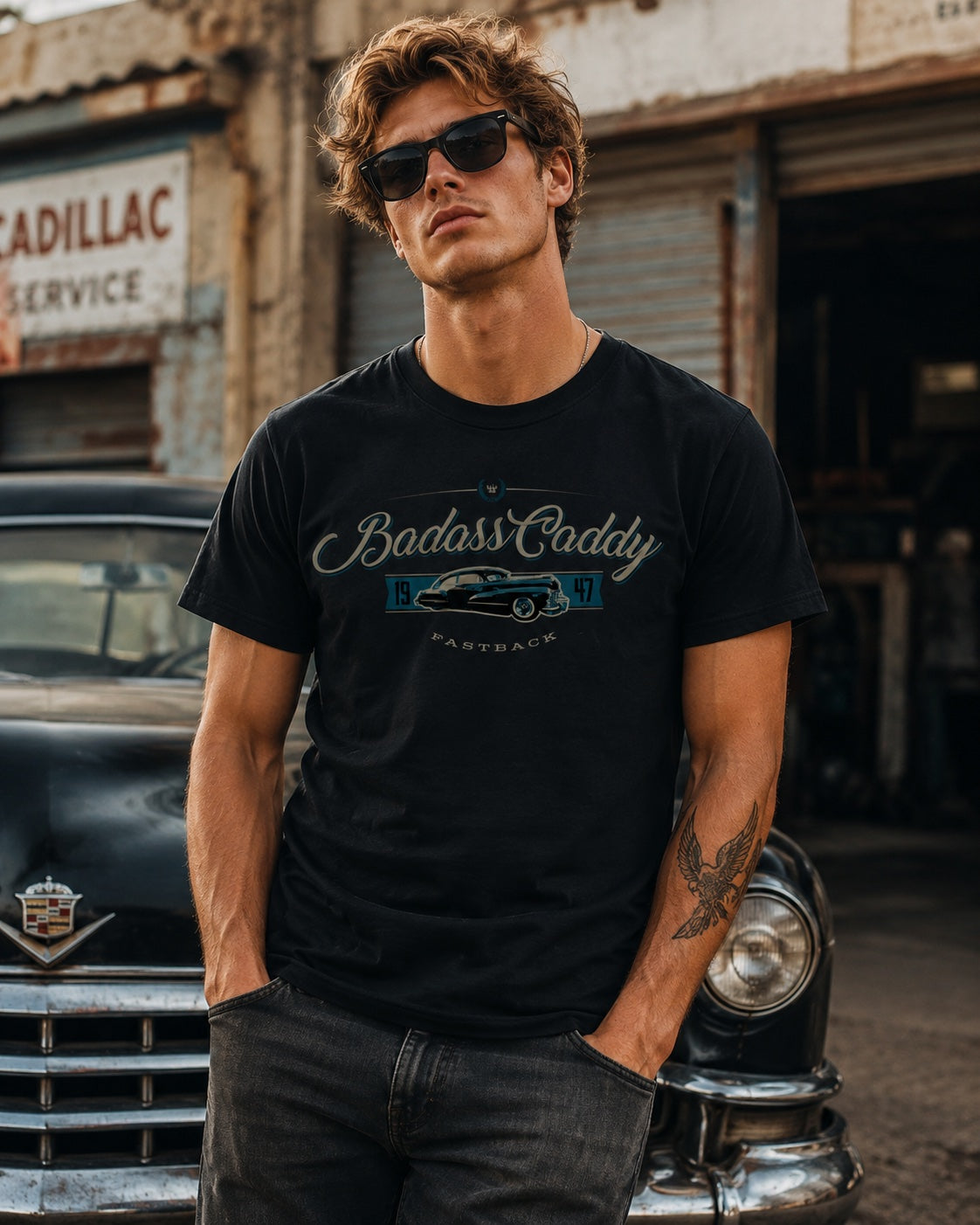 Badass Caddy ’47 Fastback Men’s Tee – Black