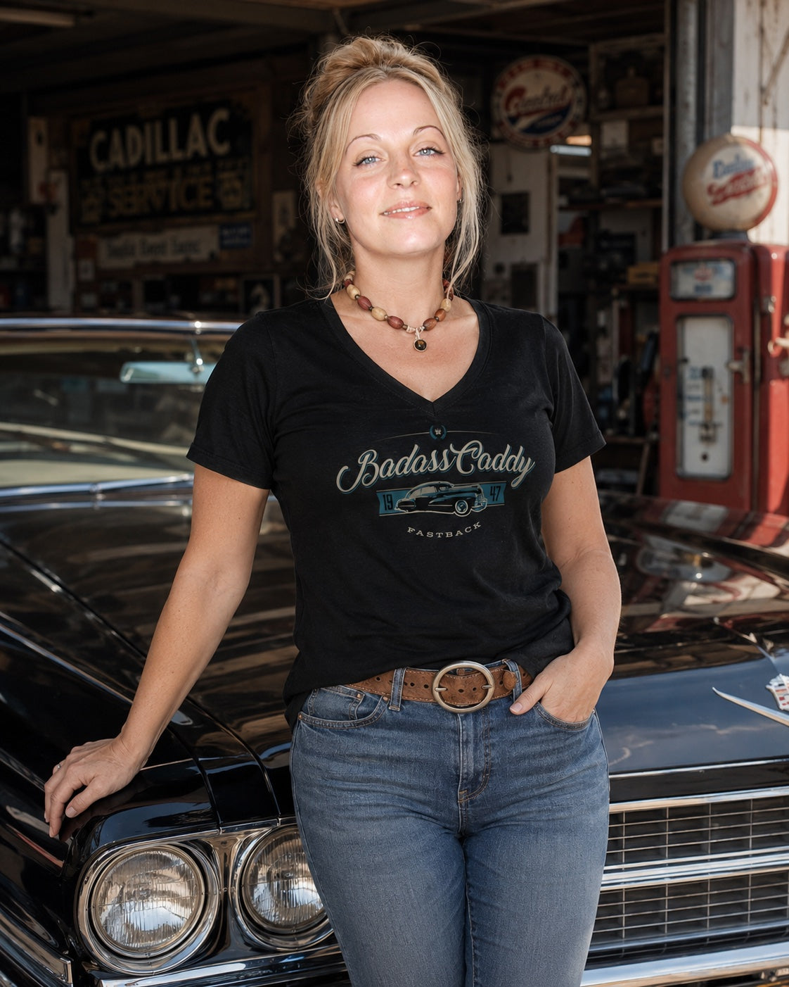 Badass Caddy ’47 Fastback Women’s Tee – Black