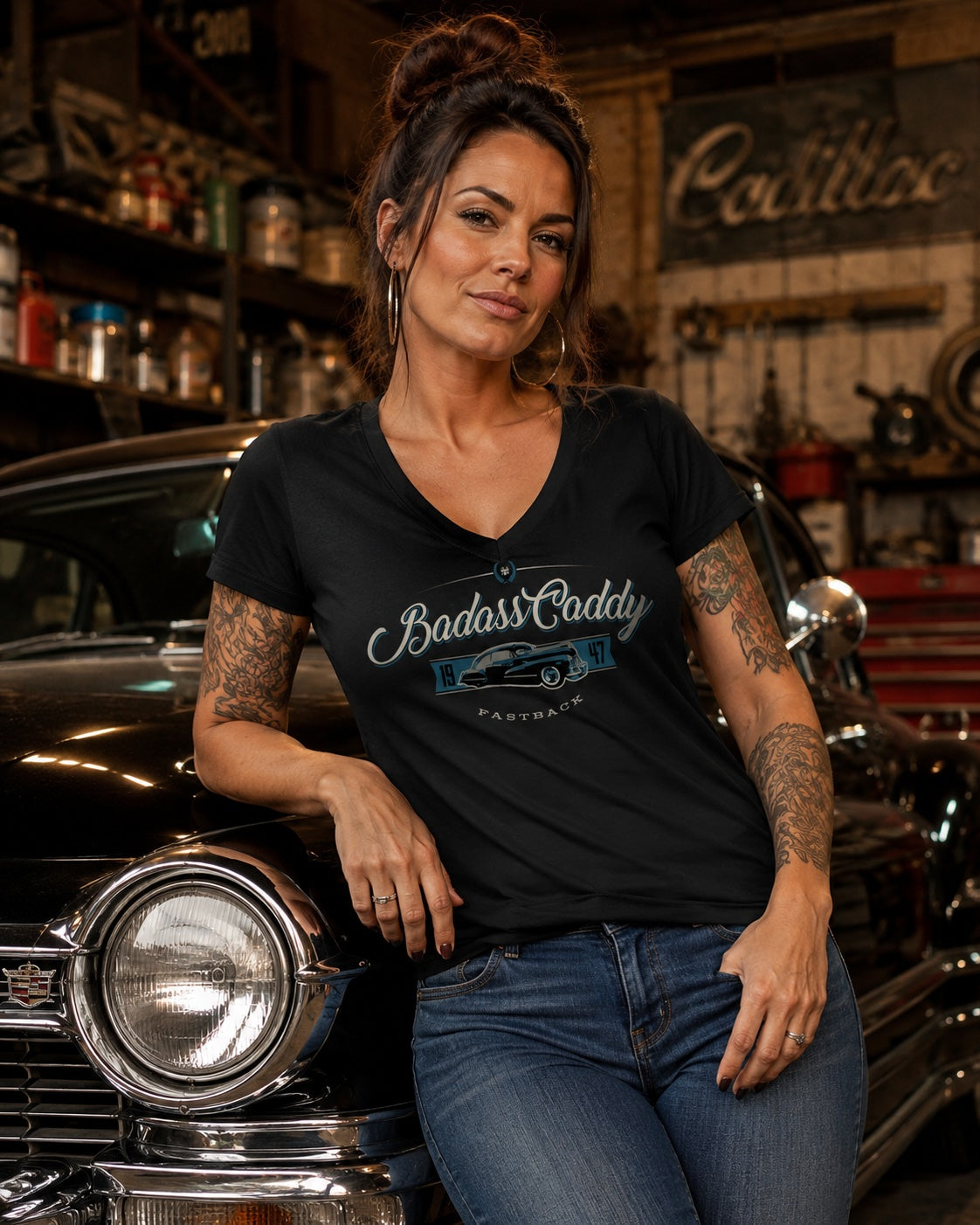 Badass Caddy ’47 Fastback Women’s Tee – Black