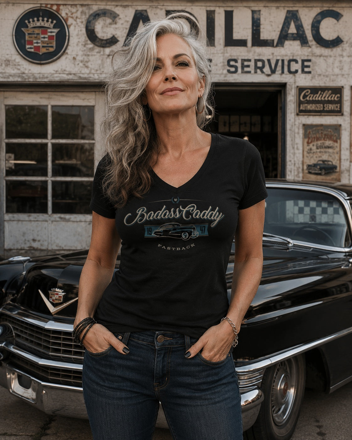 Badass Caddy ’47 Fastback Women’s Tee – Black