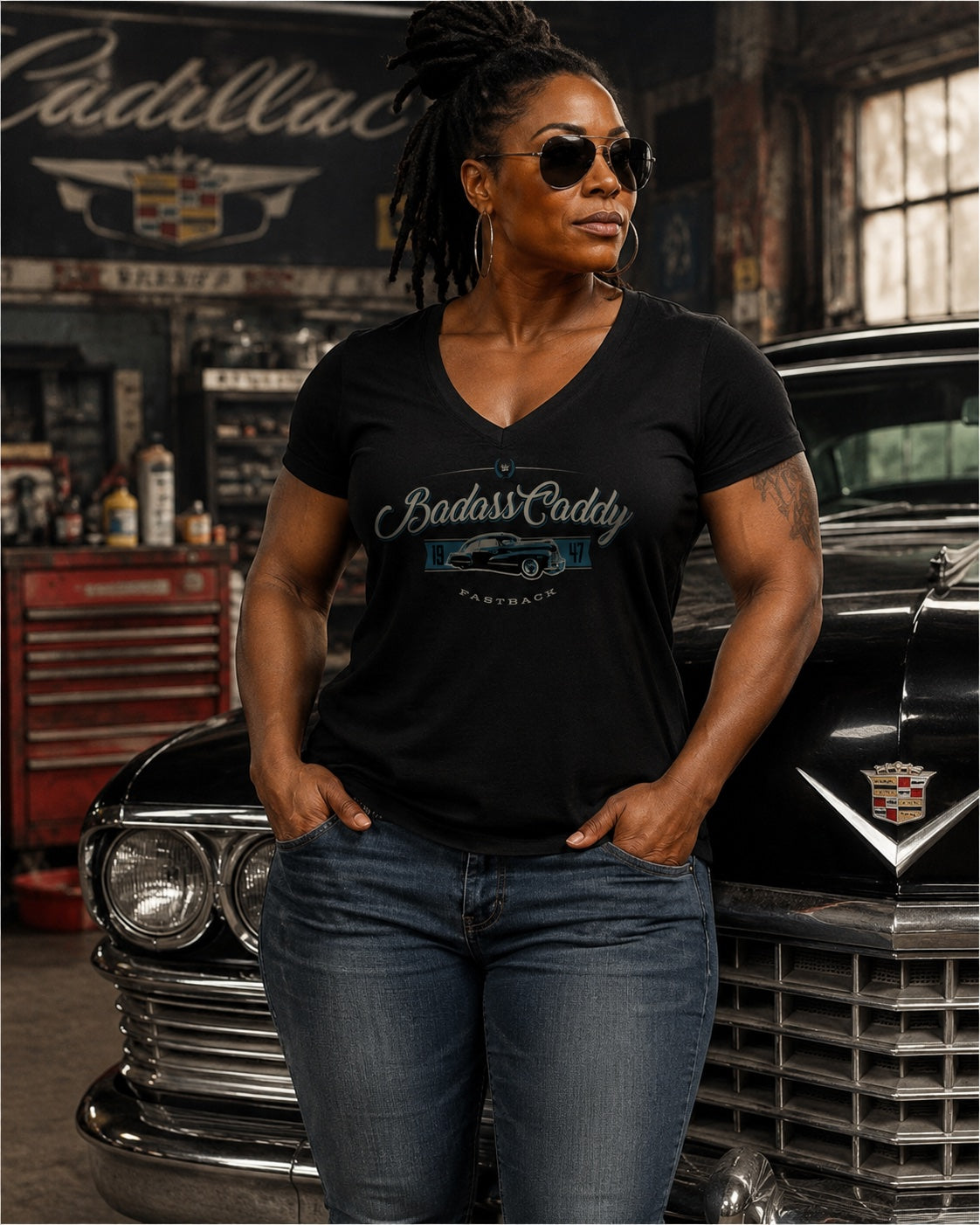 Badass Caddy ’47 Fastback Women’s Tee – Black