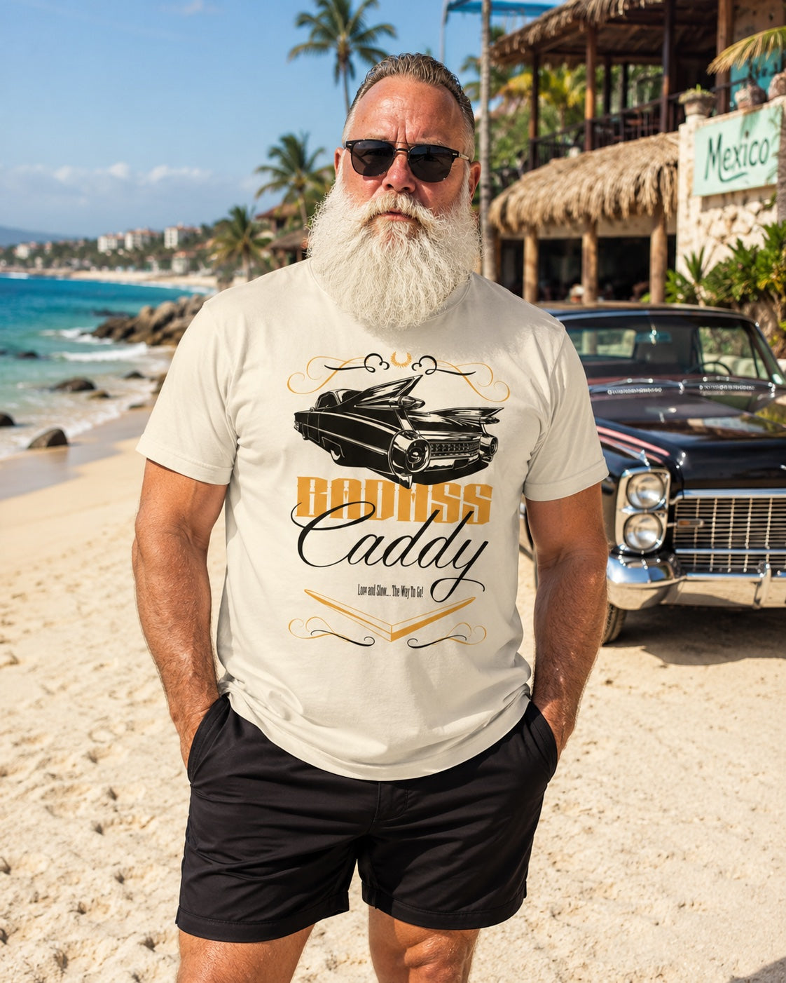 Badass Caddy ’59 Tailfin Men’s Tee – Bone