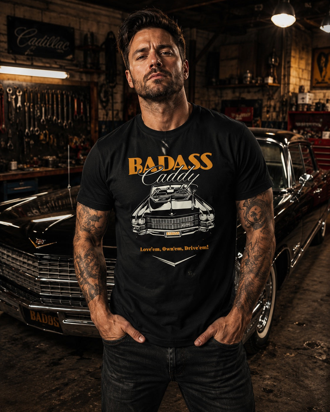 Badass Caddy ’63 Coupe Cruiser Men’s Tee – Black