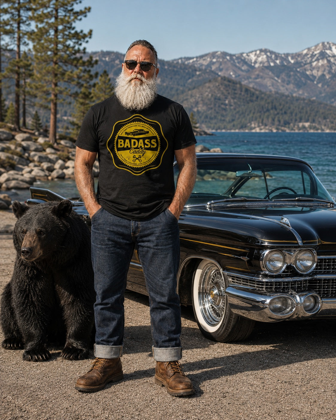 Badass Caddy ’66 Coupe Garage Badge Men’s Tee – Black