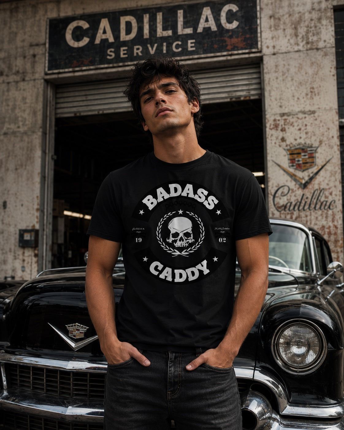Badass Caddy Outlaw Skull Men’s T-Shirt - Black
