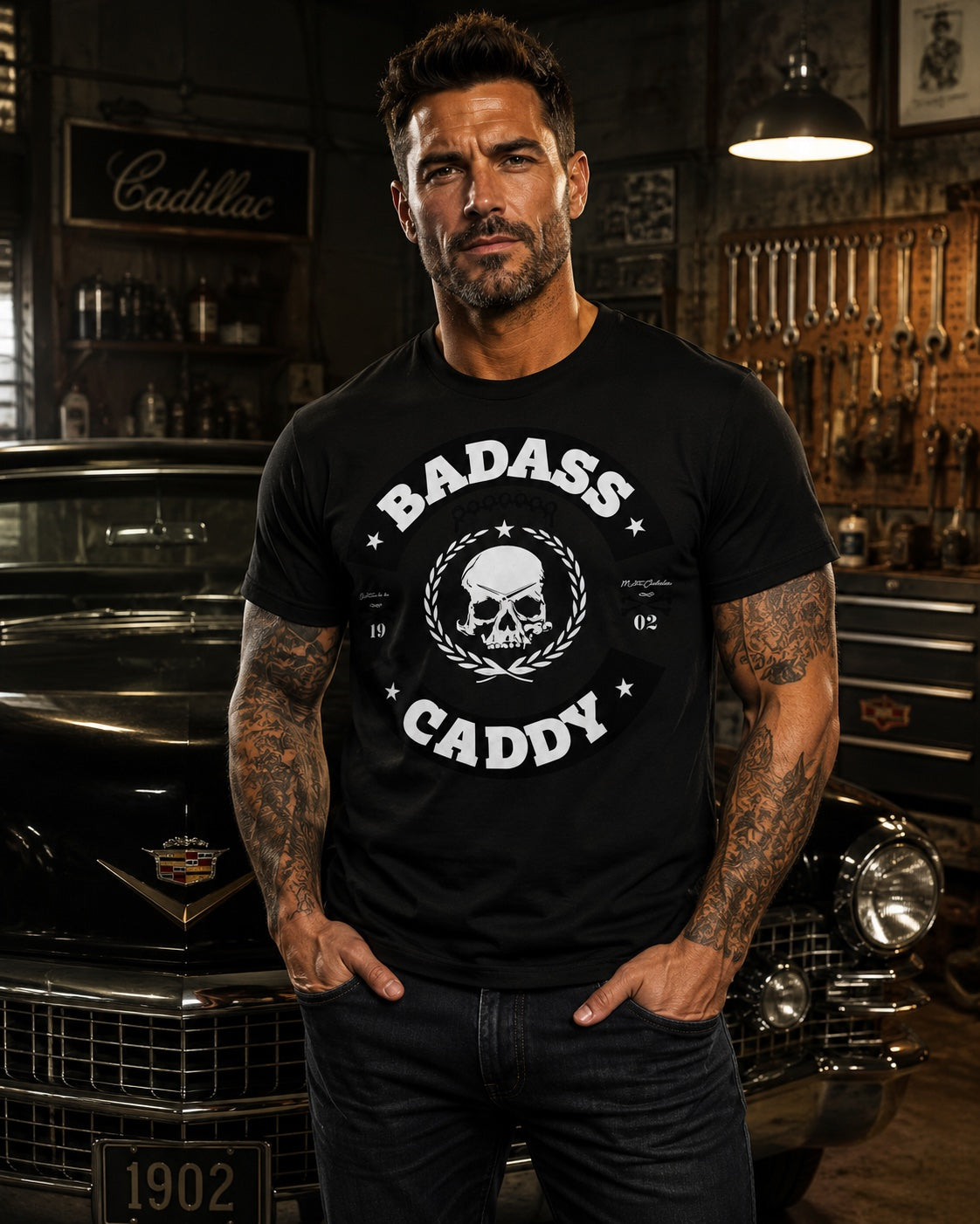 Badass Caddy Outlaw Skull Men’s T-Shirt - Black