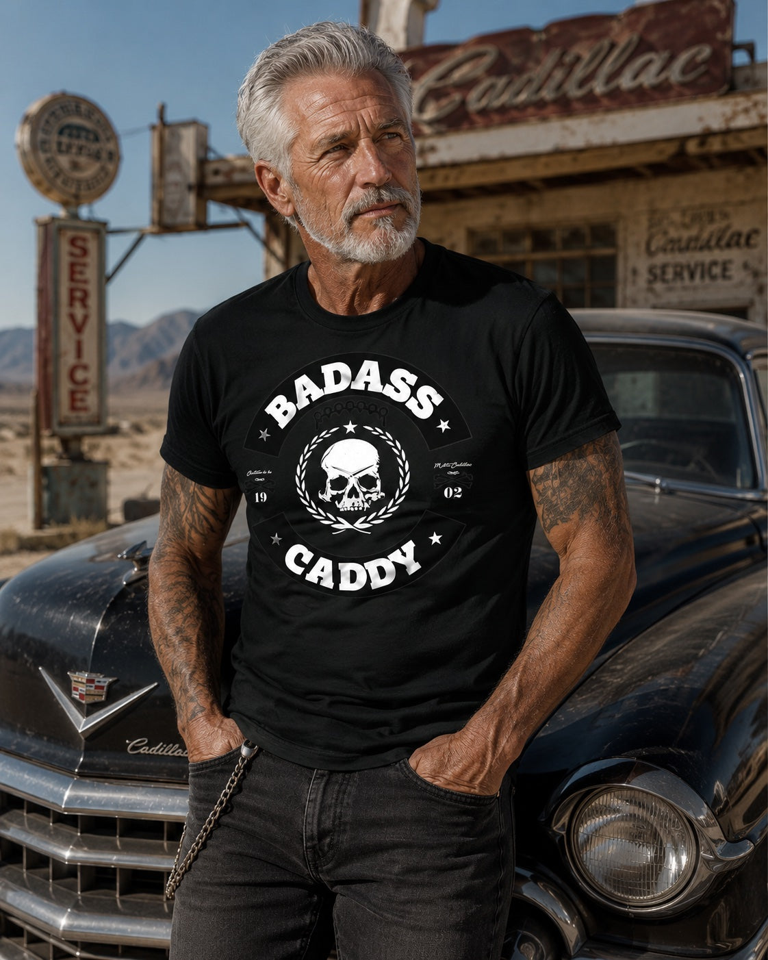 Badass Caddy Outlaw Skull Men’s T-Shirt - Black