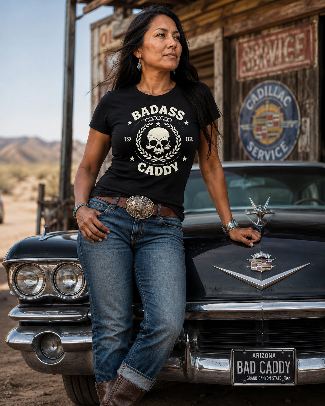 Badass Caddy Outlaw Skull Women’s Tee - Black