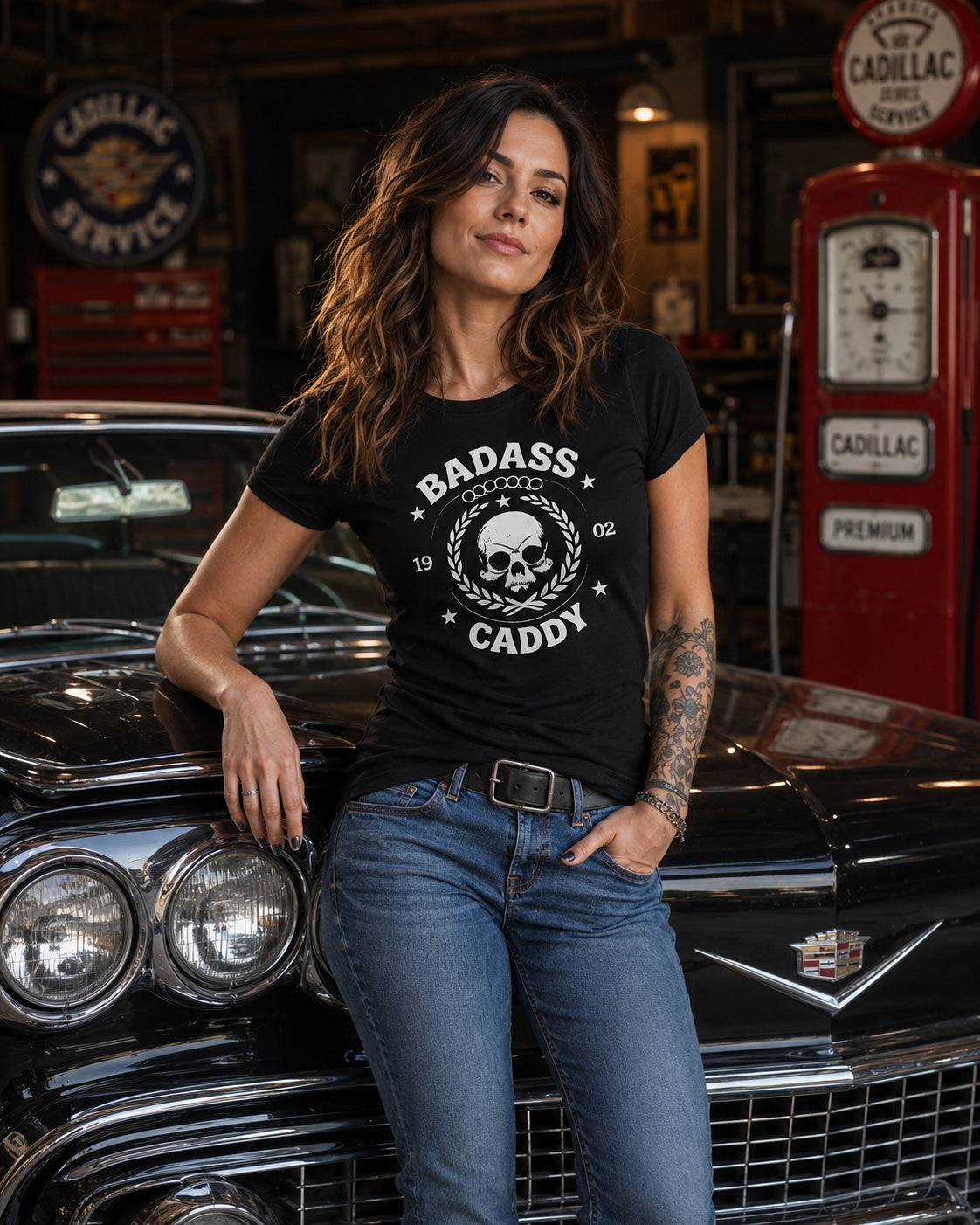 Badass Caddy Outlaw Skull Women’s Tee - Black