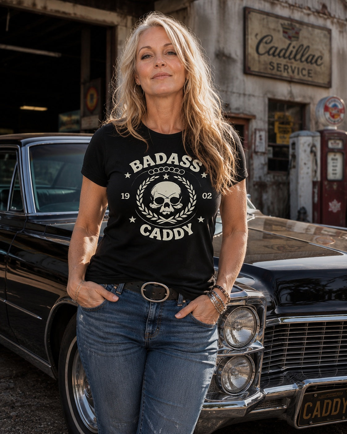 Badass Caddy Outlaw Skull Women’s Tee - Black