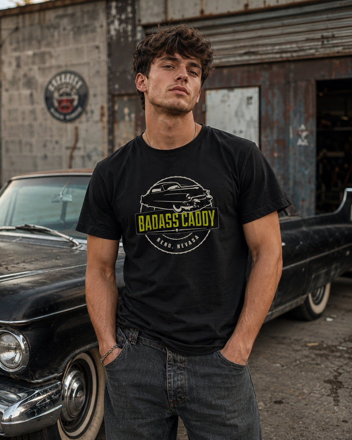 Badass Caddy Reno '53 Coupe Custom Men’s Tee-Black