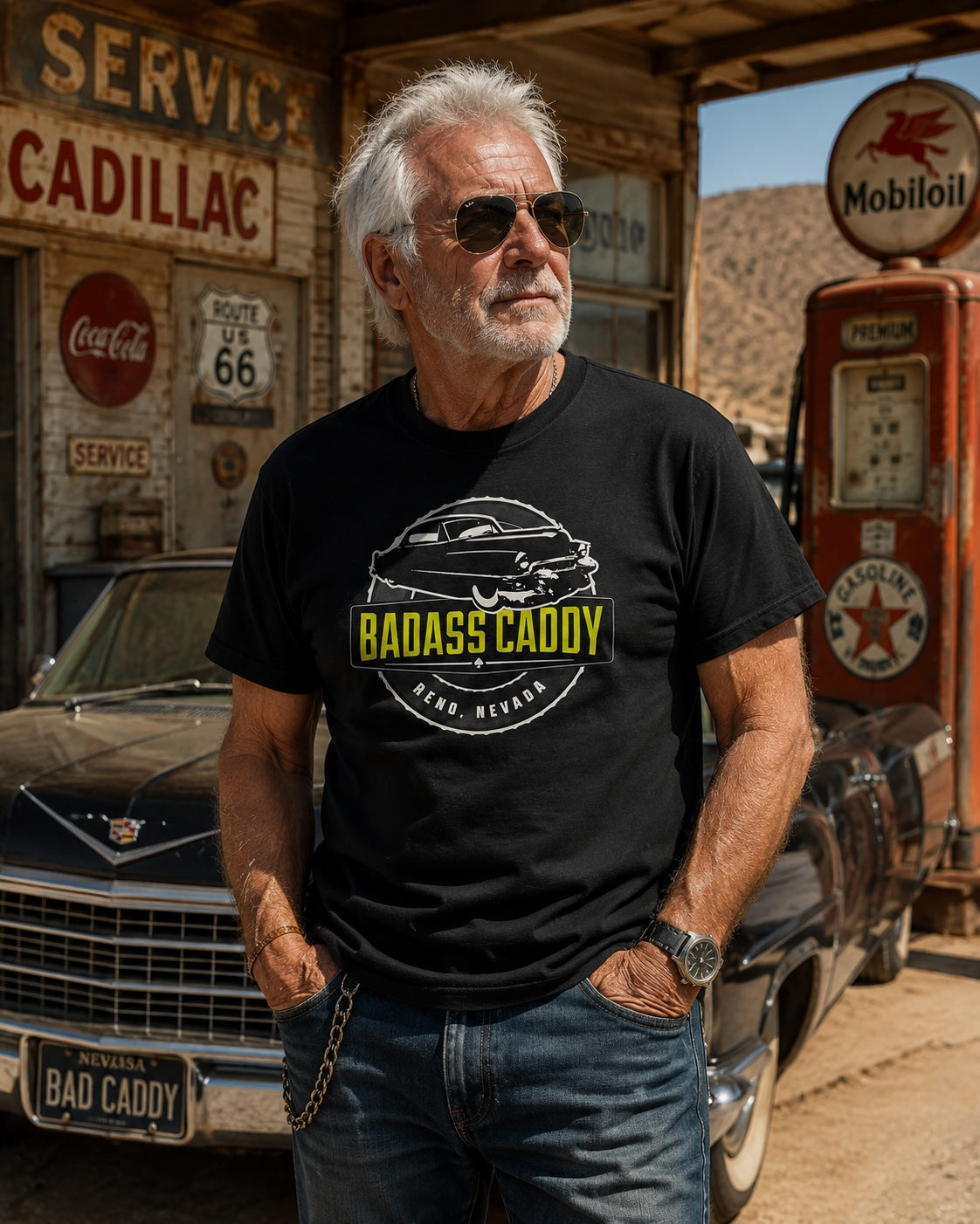 Badass Caddy Reno '53 Coupe Custom Men’s Tee-Black