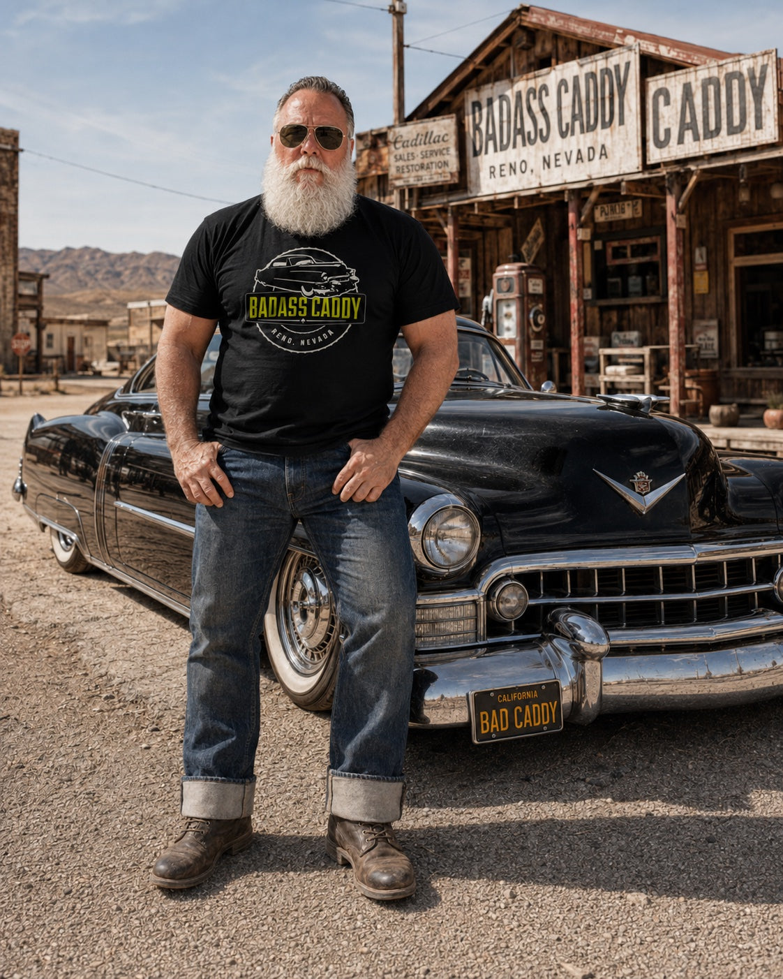 Badass Caddy Reno '53 Coupe Custom Men’s Tee-Black